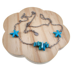 RVS Damesketting met Turquoise Zeesterrenvorm - Verstelbaar 50-55 cm