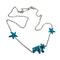 RVS Damesketting met Turquoise Zeesterrenvorm - Verstelbaar 50-55 cm