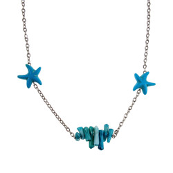RVS Damesketting met Turquoise Zeesterrenvorm - Verstelbaar 50-55 cm