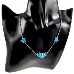 RVS Damesketting met Turquoise Zeesterrenvorm - Verstelbaar 50-55 cm