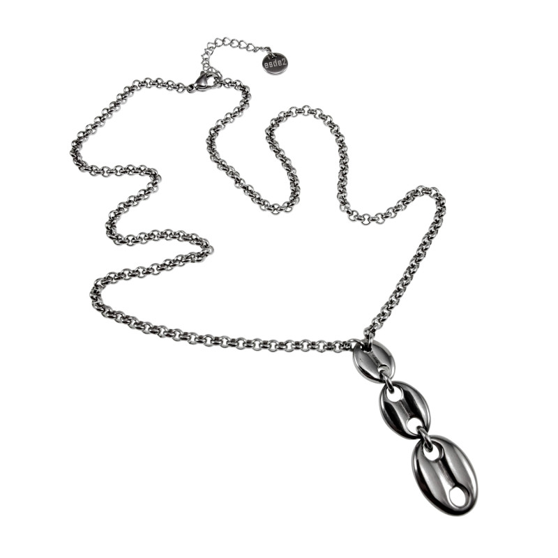 RVS Ketting met Koffiebonen Schakels Hanger  - Verstelbaar 50-55 cm