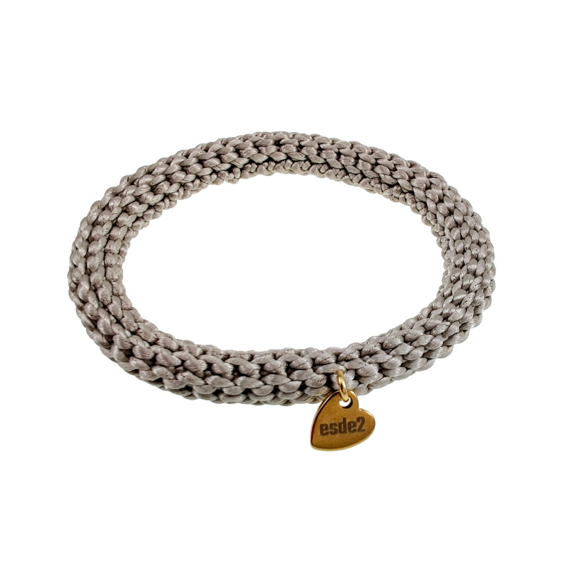 Dames Crochet Armband Lichtgrijze Satijnkoord - Polslenmaat 16 - 17 cm