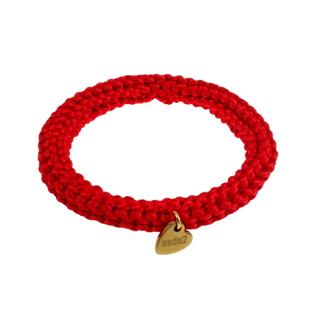 Dames Crochet Armband Rode Satijnkoord - Polslenmaat 16 - 17 cm