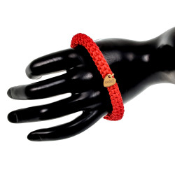 Dames Crochet Armband Rode Satijnkoord - Polslenmaat 16 - 17 cm