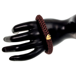 Dames Crochet Armband Donkerbruine Satijnkoord Polslenmaat 16 - 17 cm