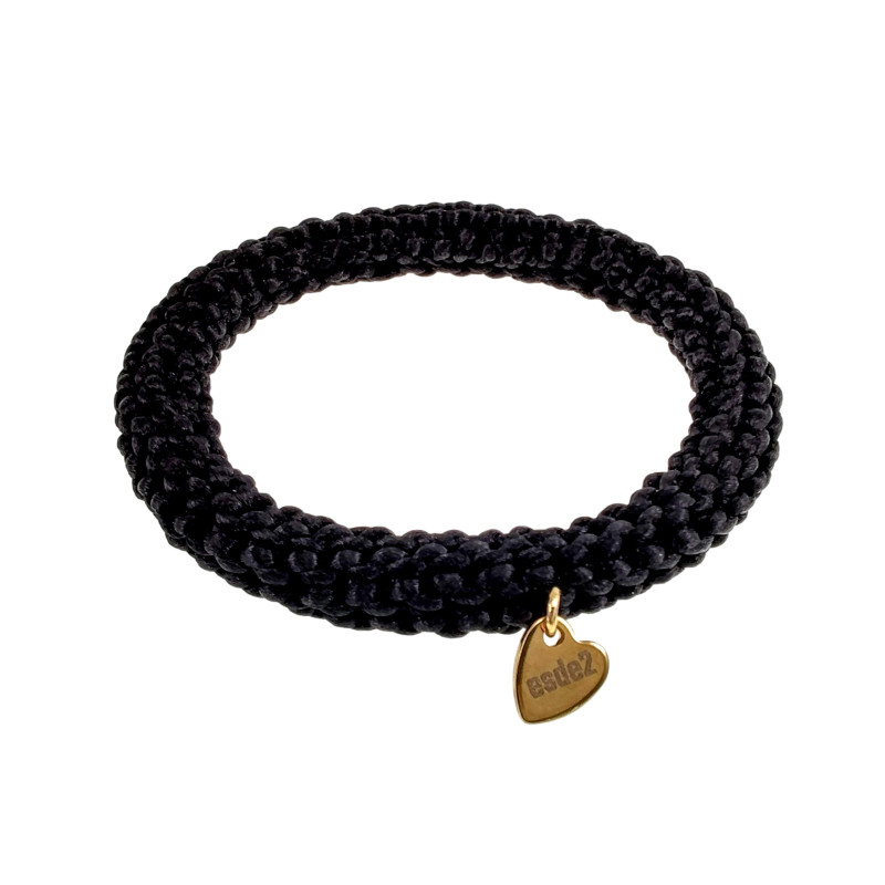 Dames Crochet Armband Zwarte Satijnkoord Polslenmaat 16 - 17 cm