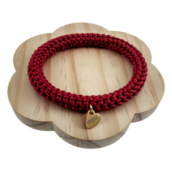 Dames Crochet Armband Bordeauxrode Satijnkoord Polslenmaat 16 - 17 cm