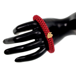 Dames Crochet Armband Bordeauxrode Satijnkoord Polslenmaat 16 - 17 cm