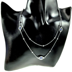 Dubbele Damesketting met Blauwe Boze Oog - RVS - Verstelbaar 40-45 cm