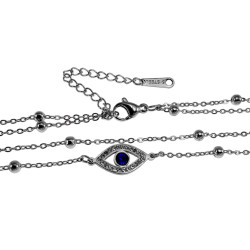 Dubbele Damesketting met Blauwe Boze Oog - RVS - Verstelbaar 40-45 cm