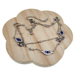Dubbele Damesketting met Blauwe Boze Oog - RVS - Verstelbaar 40-45 cm