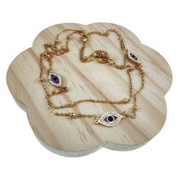 Dubbele Damesketting met Blauwe Boze Oog - Verguld RVS - 40-45 cm