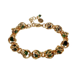 Armband Dames met Natuurlijke Epidoot Robijnsteenkralen - Verguld RVS
