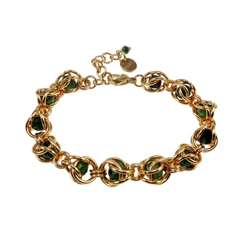 Armband Dames met Natuurlijke Epidoot Robijnsteenkralen - Verguld RVS
