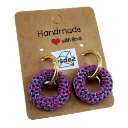 ∅19mm Vergulde RVS Oorringen met Gehaakte Ronde Hanger Roze en Paars