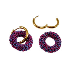 ∅19mm Vergulde RVS Oorringen met Gehaakte Ronde Hanger Roze en Paars