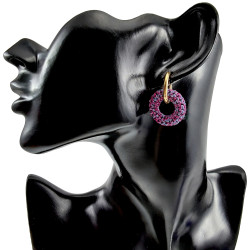 ∅19mm Vergulde RVS Oorringen met Gehaakte Ronde Hanger Roze en Paars