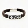 Gevlochten Donkerbruin Leren Armband met Schedel en Kruisen