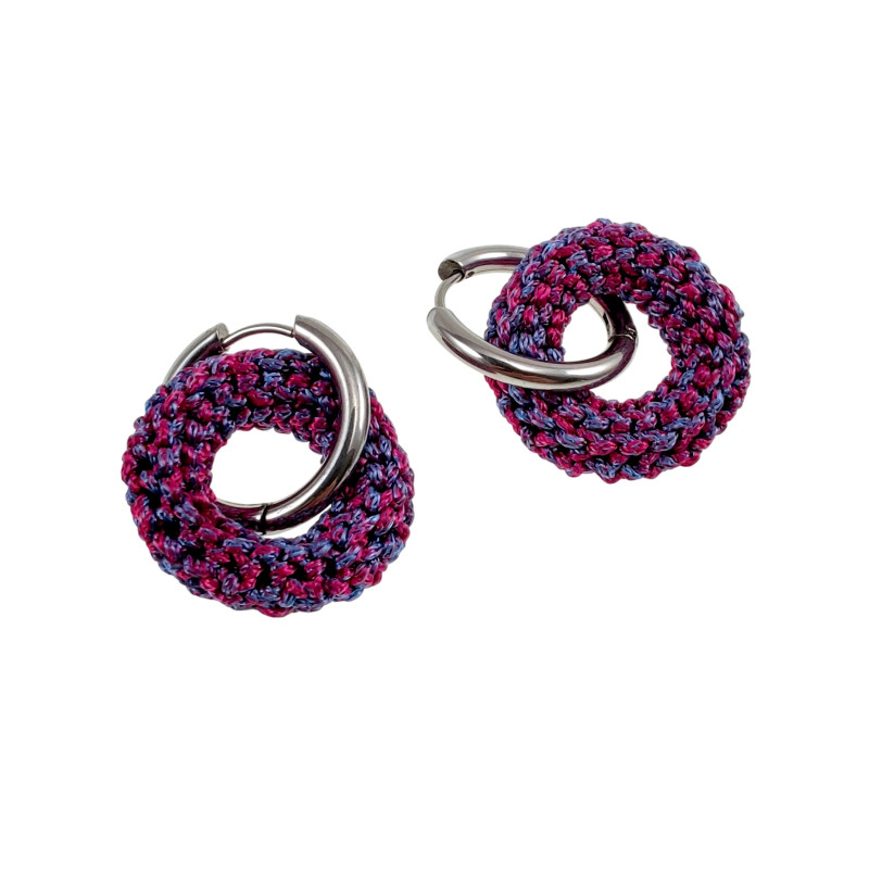 ∅19mm Gepolijst RVS Oorringen met Gehaakte Ronde Hanger Roze en Paars