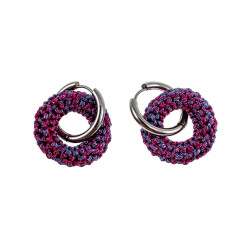 ∅19mm Gepolijst RVS Oorringen met Gehaakte Ronde Hanger Roze en Paars