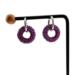 ∅19mm Gepolijst RVS Oorringen met Gehaakte Ronde Hanger Roze en Paars