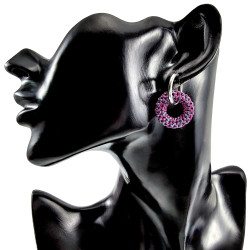 ∅19mm Gepolijst RVS Oorringen met Gehaakte Ronde Hanger Roze en Paars