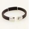 Gevlochten Donkerbruin Leren Armband met Schedel en Kruisen