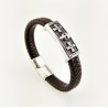 Gevlochten Donkerbruin Leren Armband met Schedel en Kruisen