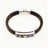 Gevlochten Donkerbruin Leren Armband met Schedel en Kruisen
