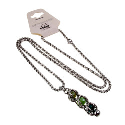 Dames RVS Jasseron-ketting + Groentinten Kristallen Hanger Handgemaakt