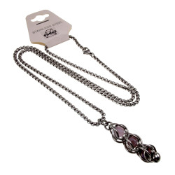 RVS Jasseron-ketting + Roze en Paarse Kristallen Hanger Handgemaakt