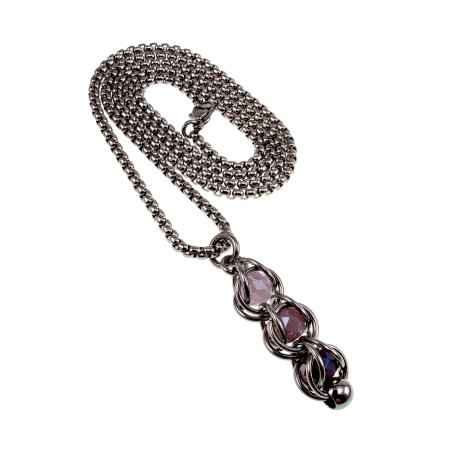 RVS Jasseron-ketting + Roze en Paarse Kristallen Hanger Handgemaakt