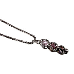 RVS Jasseron-ketting + Roze en Paarse Kristallen Hanger Handgemaakt