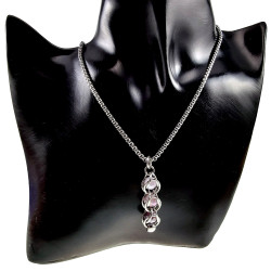 RVS Jasseron-ketting + Roze en Paarse Kristallen Hanger Handgemaakt