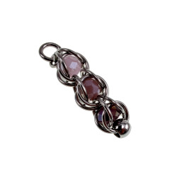 RVS Jasseron-ketting + Roze en Paarse Kristallen Hanger Handgemaakt