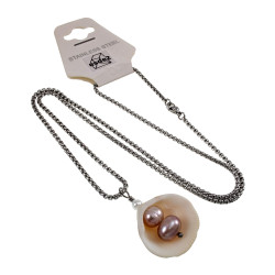 RVS Jasseron-Ketting + Hanger met Natuurlijke Schelp en Zoetwaterparels