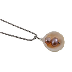 RVS Jasseron-Ketting + Hanger met Natuurlijke Schelp en Zoetwaterparels