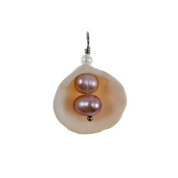 RVS Jasseron-Ketting + Hanger met Natuurlijke Schelp en Zoetwaterparels