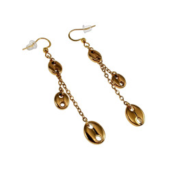 Verguld RVS Haakoorbellen met Ketting en Koffieboon Schakels - Dames