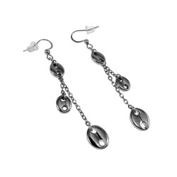 Gepolijst RVS Haakoorbellen met Ketting en Koffieboon Schakels - Dames