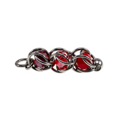 Dames RVS Schakelhanger met  Drie Rodekleur Kristallen Kristallen