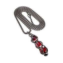 RVS Jasseron-ketting + met Drie Rodekleur Kristallen Hanger Handgemaakt