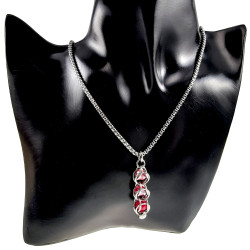RVS Jasseron-ketting + met Drie Rodekleur Kristallen Hanger Handgemaakt