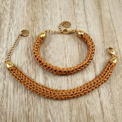 Handgemaakte Crochet Armband voor Dames Goudkleurig RVS en Ambergeel