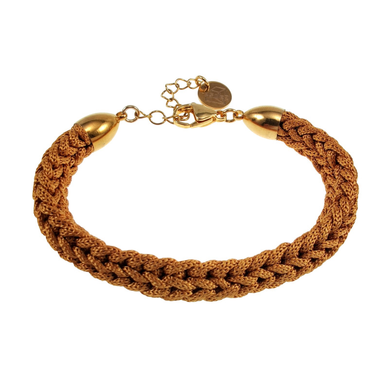 Handgemaakte Crochet Armband voor Dames Goudkleurig RVS en Ambergeel