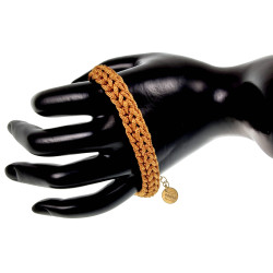 Handgemaakte Crochet Armband voor Dames Goudkleurig RVS en Ambergeel
