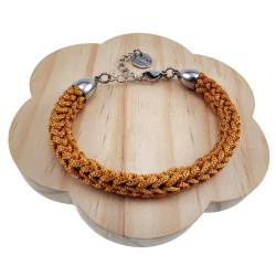 Handgemaakte Crochet Armband voor Dames Zilverkleurig RVS en Ambergeel