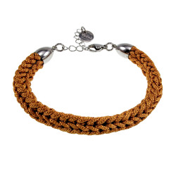 Handgemaakte Crochet Armband voor Dames Zilverkleurig RVS en Ambergeel