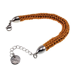 Handgemaakte Crochet Armband voor Dames Zilverkleurig RVS en Ambergeel