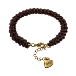 Gehaakte Damesarmband van Donkerbruin Zijdeachtig Koord - Verguld RVS